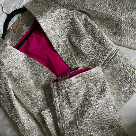 NWT TRINA TURK Lined Shiny Blazer metallic daisy jacquard Style 17R401 - Picture 6 of 12